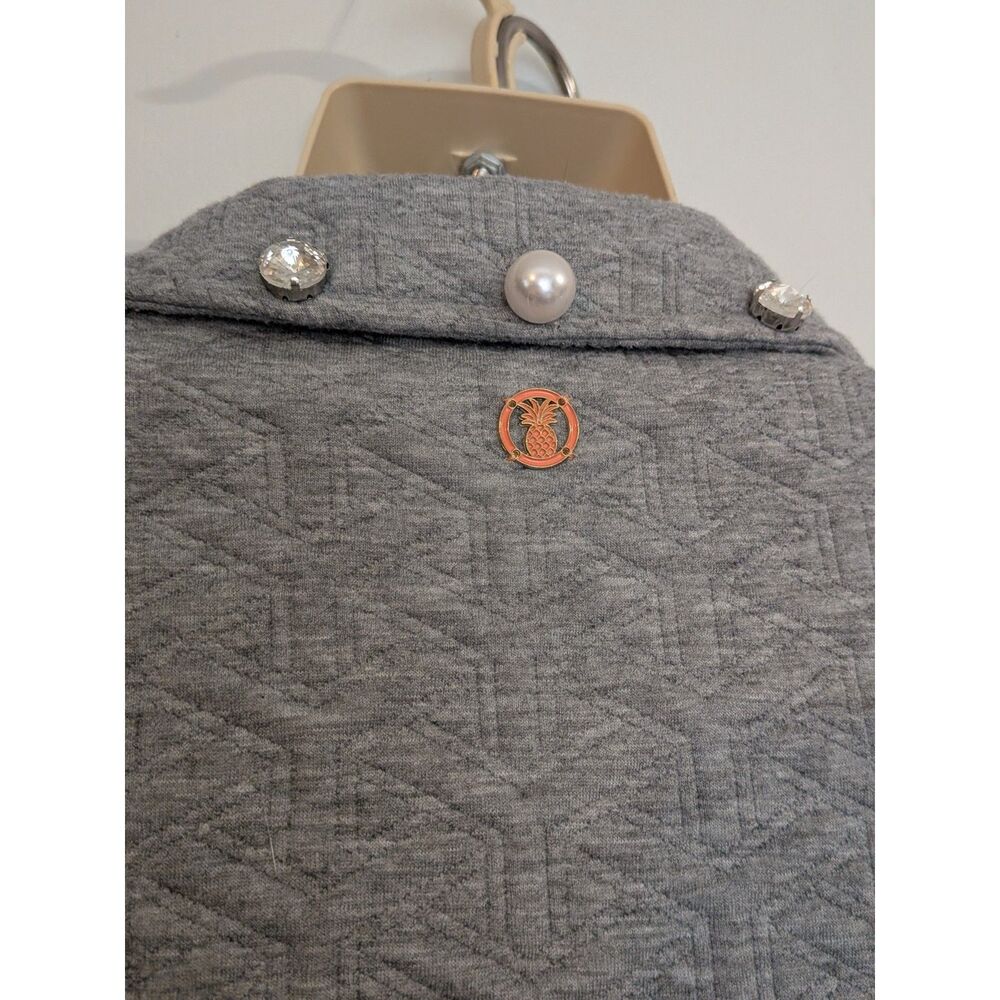 Simply Southern Gray Knit Pullover Sweater Large V-Neck Pearl Rhinestone Buttons - Picture 7 of 10